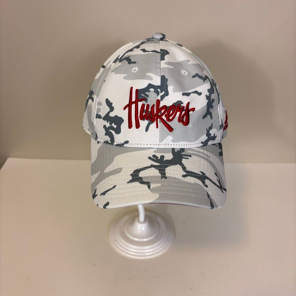Adidas Nebraska Huskers White with Grey Camo NU Baseball Hat